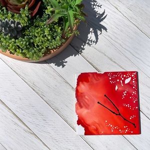 Red Taurus Zodiac Constellation Ceramic Decor - Astrology Art - Alcohol Inks